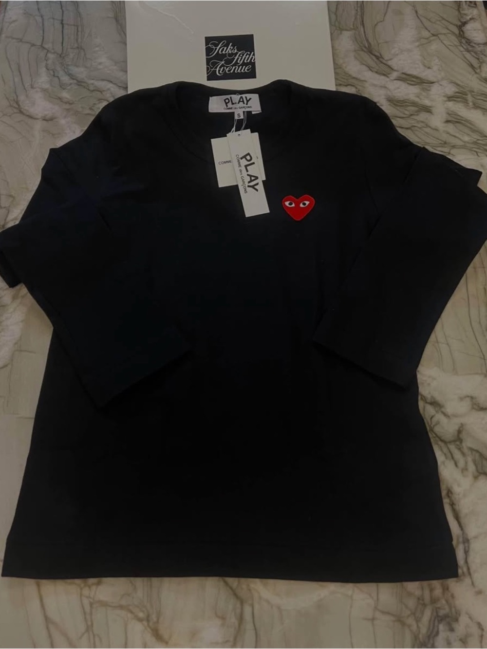 Comme des Garçons PLAY Black Long Sleeve Shirt with Red Heart Patch